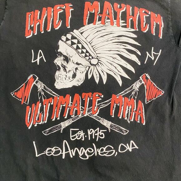 Chief Mayhem Ultimate MMA Fight t shirt Mens Medium Black Skull Graphic Tee - Picture 2 of 7